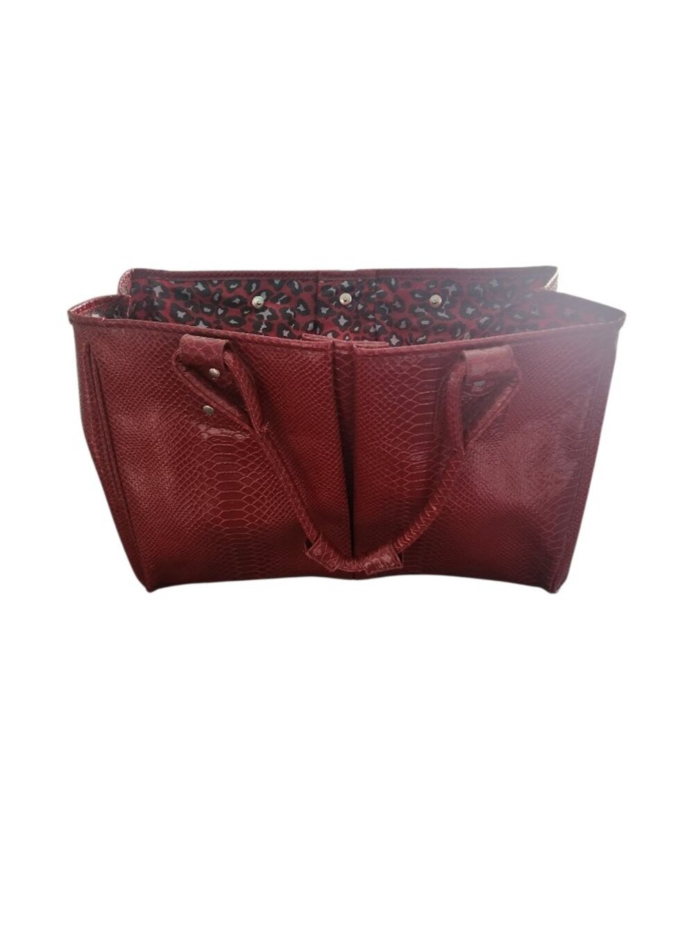 ELIZABETH ARDEN Tote Travel Bag Purse Glossy Red Faux Crocodile python pattern